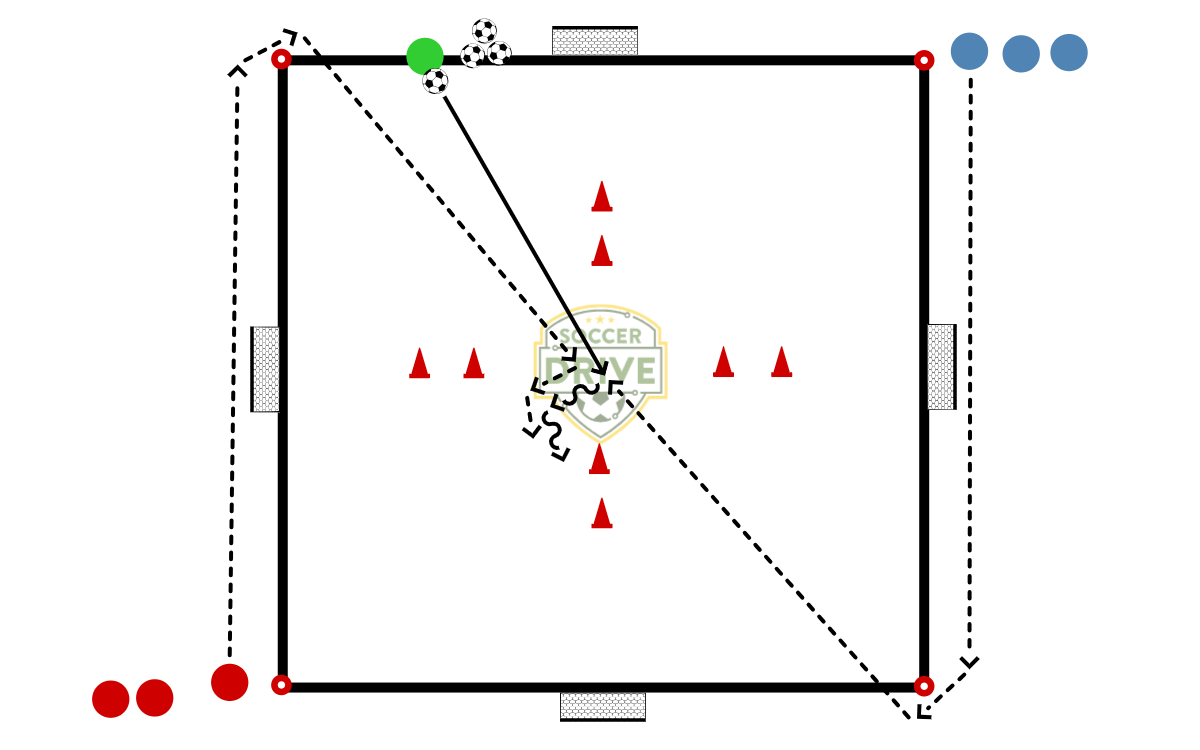 1v1 to 4 Goal & 4 Gates Game          